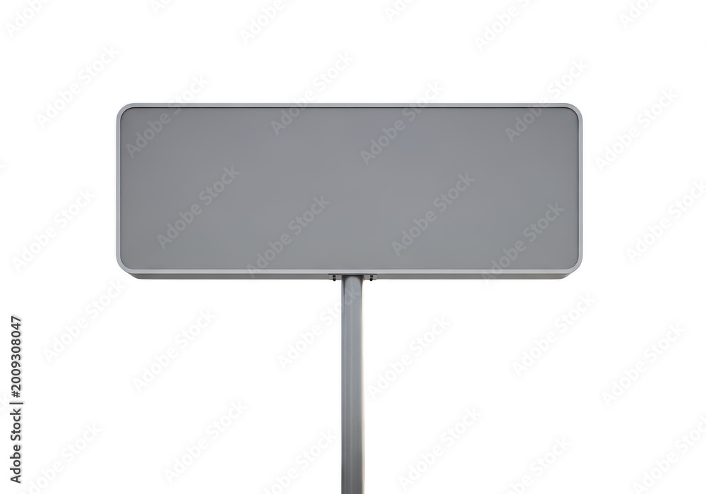 Fototapeta premium Minimalist blank roadside information sign on metal pole isolated on transparent background