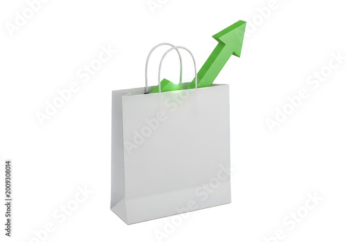 Shopping bag with upward arrow isolated on transparent background