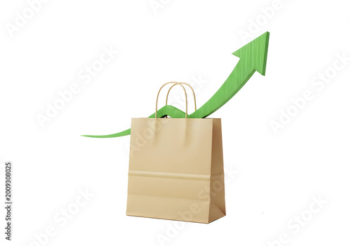 Growing plant in a shopping bag isolated on transparent background