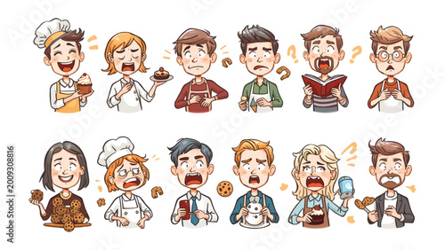 Cuadro en lienzo Expressions of Culinary Drama: A delightful array of diverse individuals showcase a range of reactions, from glee to bewilderment, as they engage in the culinary arts