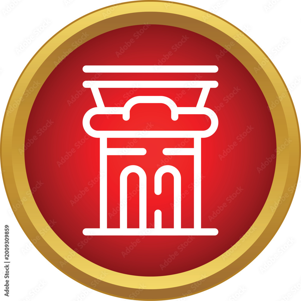 Fototapeta premium Stylized ancient architectural column icon in a red and gold circle