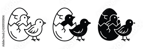 Photos chick hatchling emerging from cracked egg shell with parent bird watching over i