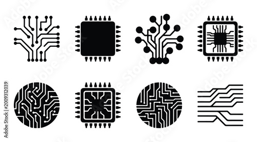 Photos circuitry electronic components set on white background