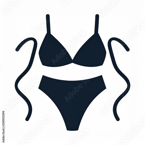 Dark Blue Bikini Set On White Background Minimalist Style Flat Illustration