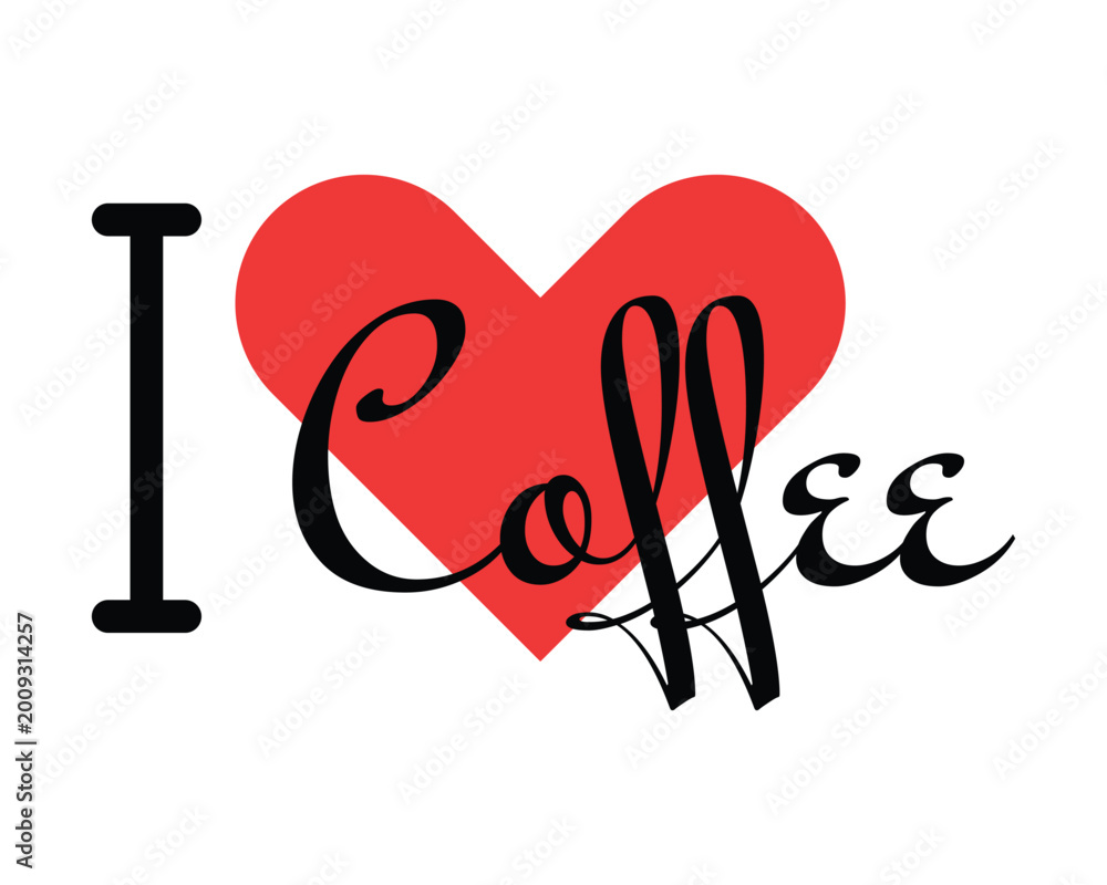 Naklejka premium I love Coffee creative slogan. Hand drawn letters with red heart. Vector illustration, lettering in modern design