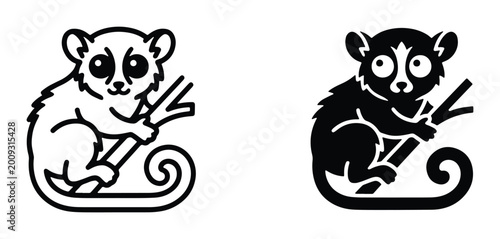 Photography Cute Lemur Vector Icons, Primate Silhouette Graphics, Adorable Tarsier Art, Wild