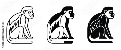 Photography Monkey Icons Set, Primate Vector Graphics, Simian Silhouette Collection, Wildlif