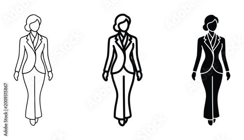 Obraz na plátně Minimalist black and white silhouette set of three business women