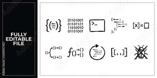 Foto Set of computer coding programming and software development icons frontal isolat
