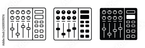 Schilderij op canvas Professional audio mixer icons, sound board vector set, music studio equipment l