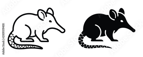 Bild auf Leinwand Minimalist bandicoot icon set, black and white marsupial vector illustrations, A