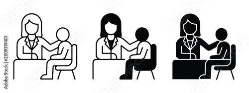Tableau sur toile Pediatrician consulting child patient icons, doctor examining young boy in medic