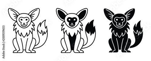 Canvas Print Minimalist marmoset monkey vector icons, stylized primate character set, black a