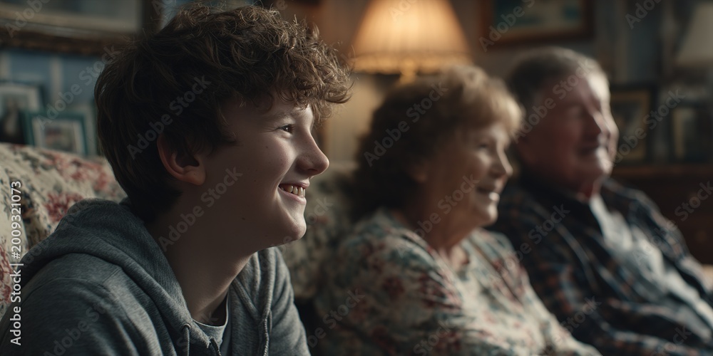 Fototapeta premium Grandparents Warm Hug: A Heartwarming Family Moment