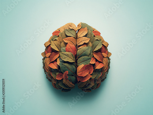 Brain made from autumn leaves representing mental health