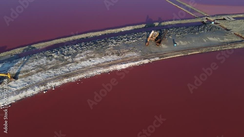 Aerial View of Pink Salt lake or evaporation ponds near Burgas Bulgaria