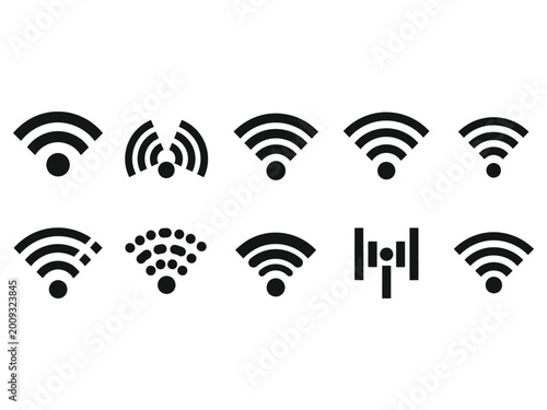 Set of different wifi icons in black and white