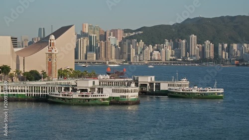 Historic Star Ferry terminal in Victoria Harbor in Hong Kong, China, 4k