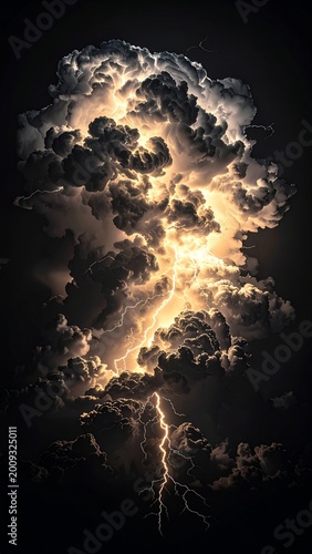 Dramatic Cumulonimbus Cloud Illuminated by Intense Lightning Bolt Strike
