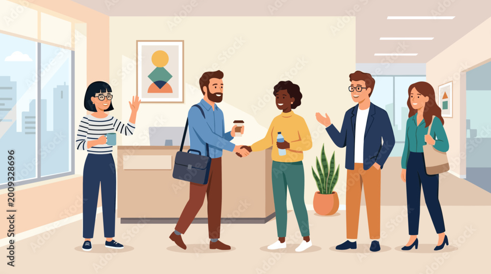 Fototapeta premium Diverse group of people interacting in an office setting together