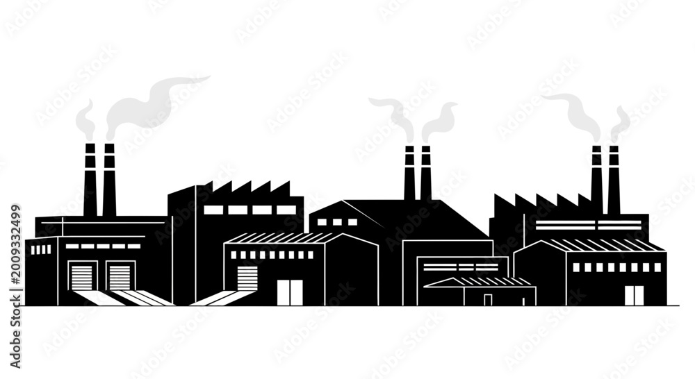 Fototapeta premium Industrial factory buildings with smokestacks.
