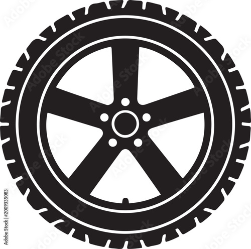 Fotografie Black and White Car Tire with Five Spoke Rim