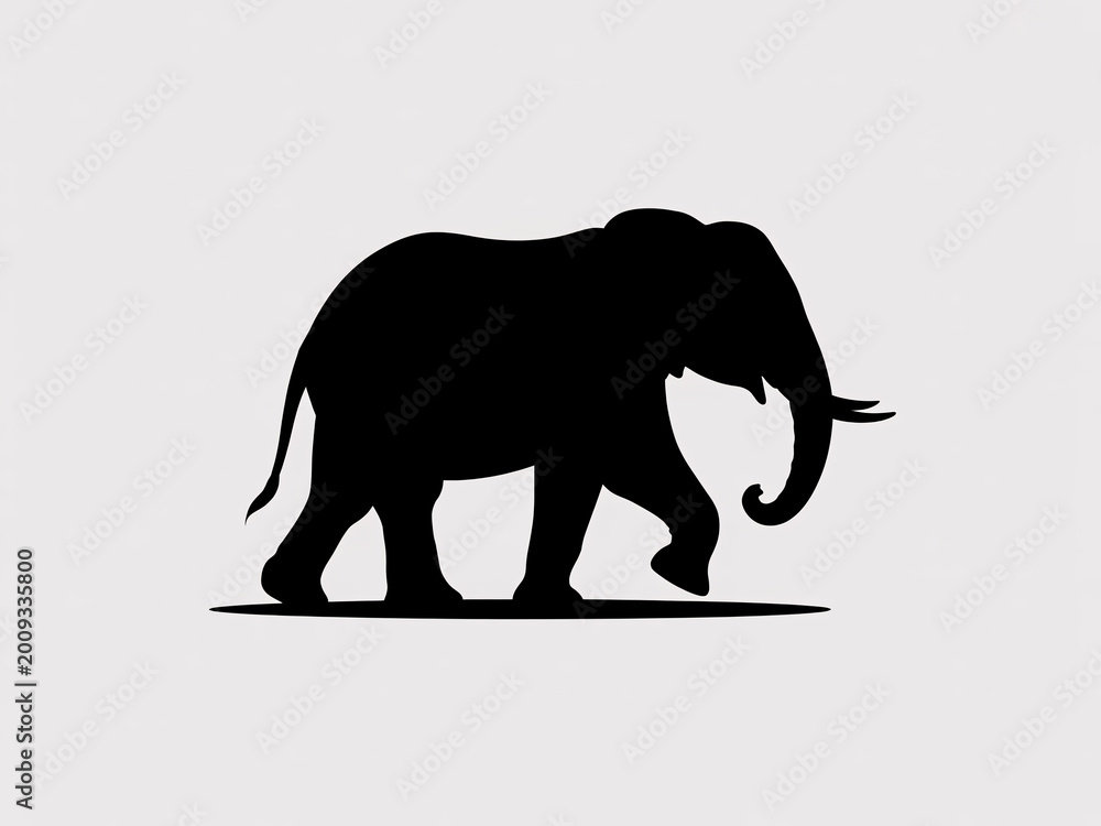 Fototapeta premium Black silhouette of an elephant walking on a light gray background