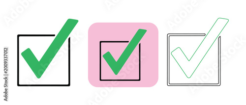 Vászonkép Set of three green checkmarks inside square boxes for approval or confirmation