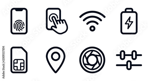 Bild auf Leinwand Vector icon set for mobile interface, device interaction, and app development