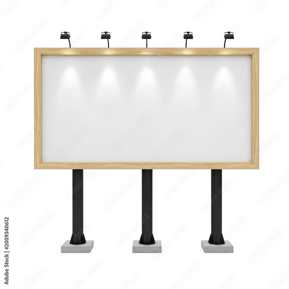 Obraz premium Large wooden billboard with five lights isolated on transparent background
