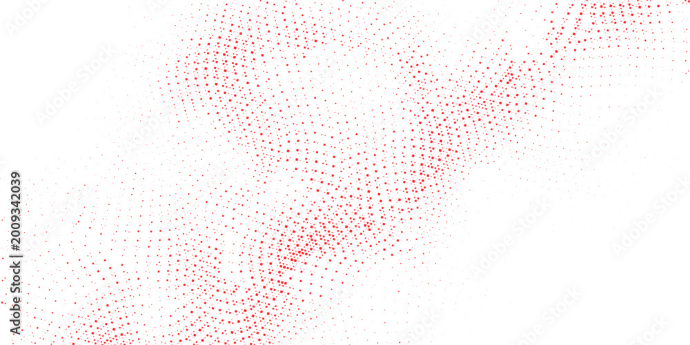 Fotografie Abstract red pixel square particle wave composition, scattered geometric motion