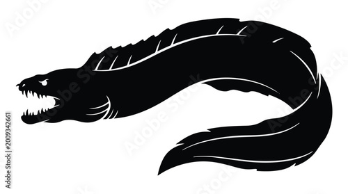 Angry moray eel silhouette aggressive reef fish marine life illustration
