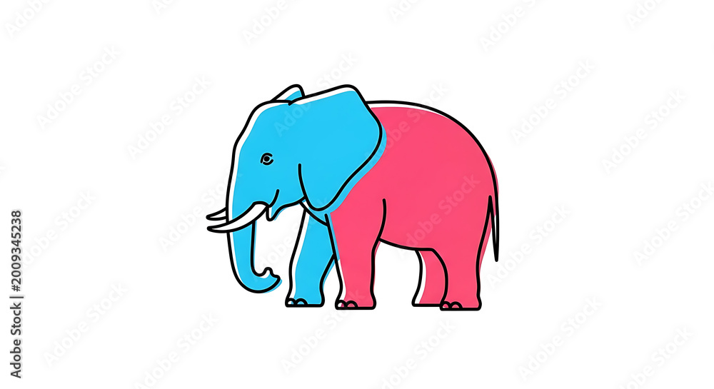 Fototapeta premium Blue and red elephant with star symbol