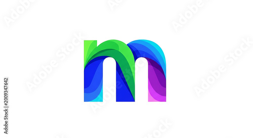 Colorful abstract of overlapping curved shapes in green, blue, and purple