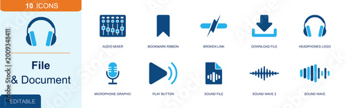 Billede på lærred Audio file and document elements icon set