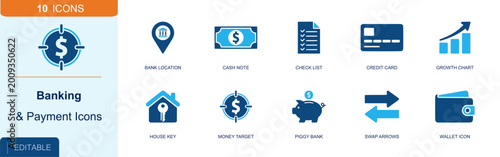 Canvas-taulu Banking and payment icon set