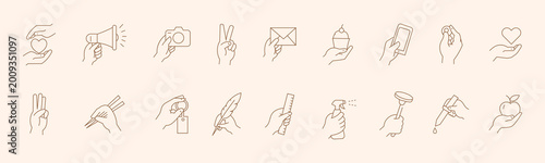 Foto Hand gestures line art collection different hand positions and actions drawing w