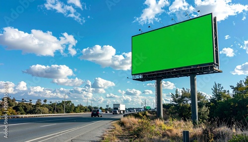 Large Green Screen Billboard Mockup on Highway Overpass During Sunset