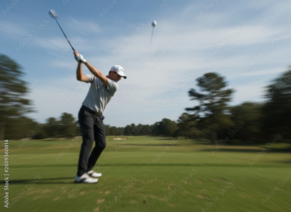 Obraz premium Motion action of teeing off golf ball with drivers. ,motion blur effect