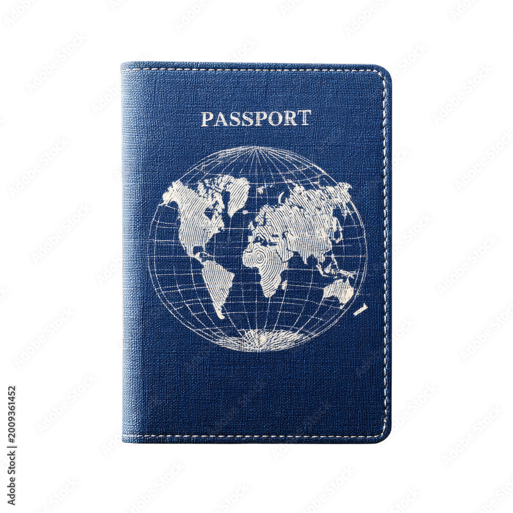 Fototapeta premium Blue passport booklet isolated on transparent background for travel, tourism, immigration, and international identity concepts