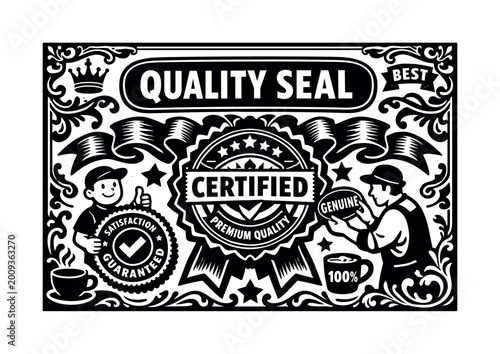 Vintage quality seal with certified and satisfaction guaranteed emblems
