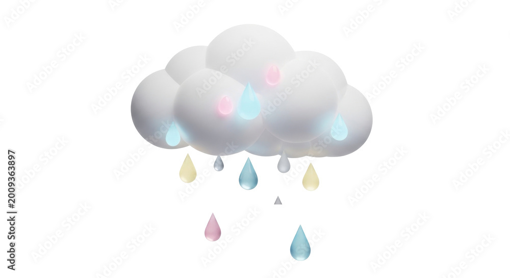Obraz premium Colorful raindrops falling from fluffy cloud