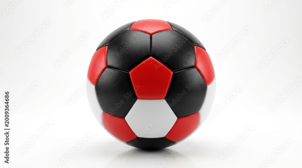 Fototapeta premium Soccer Ball Close up on White Background Red Black White Color