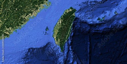 Quadro em tela Taiwan Island and Ocean Floor Satellite View Pacific Asia