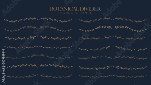 Schilderij op canvas Vintage Laurel Floral Divider Line Hand Drawn and silhouette Set isolated on a dark blue background