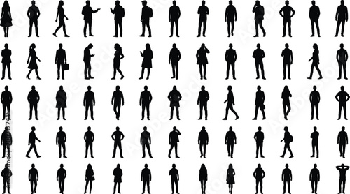 Bild auf Leinwand Large collection of diverse professional people silhouettes in various standing
