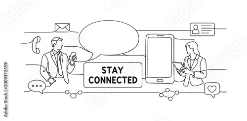 Business professionals using mobile devices to stay connected in a digital communication network