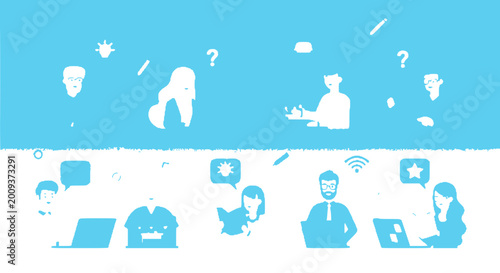 Diverse people collaborating and communicating online with technology