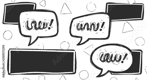 Speech Bubbles with Hand Drawn Exclamations and Blank Boxes