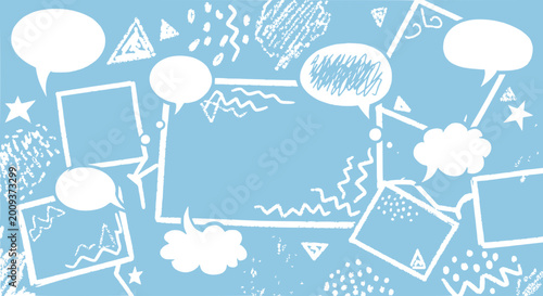 Collage of Hand-Drawn Speech Bubbles and Frames on Light Blue Background